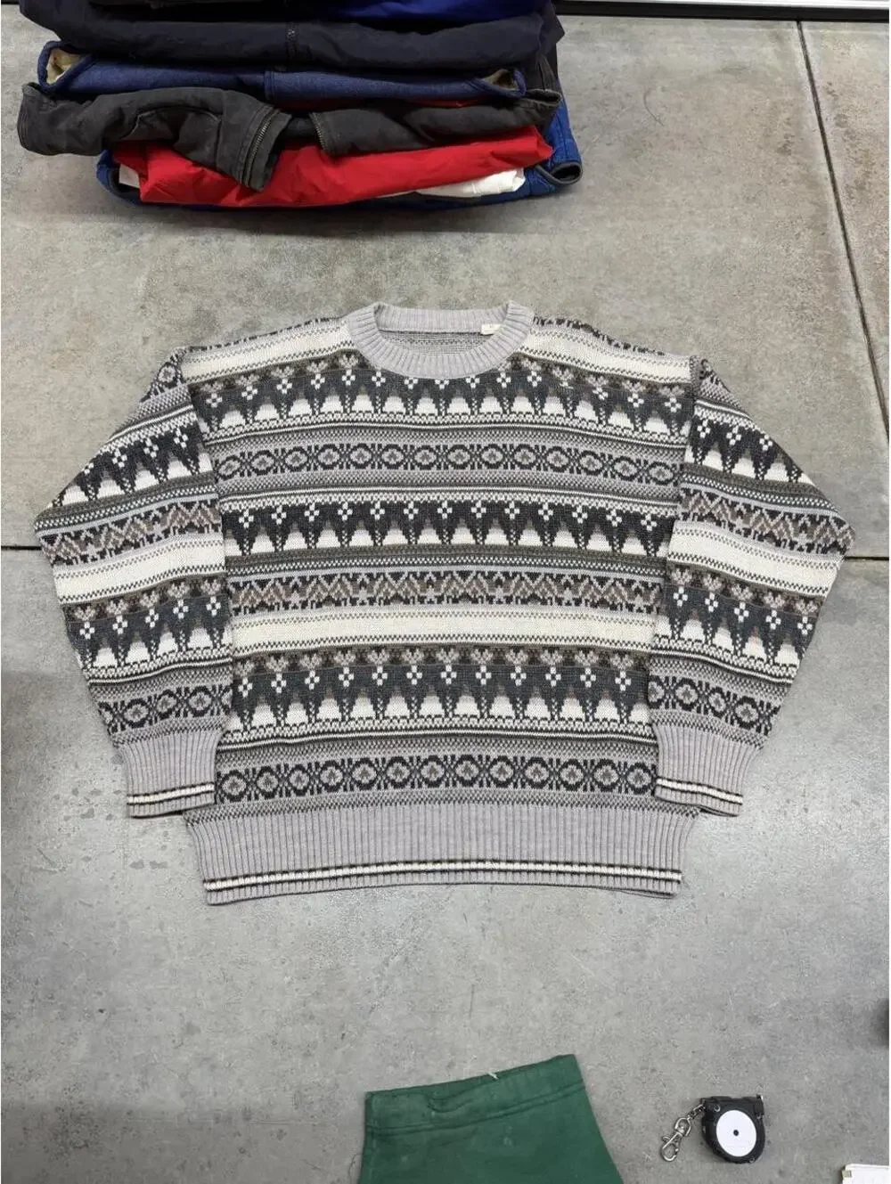 vintage beige olive green and tan striped knit sweater size xl